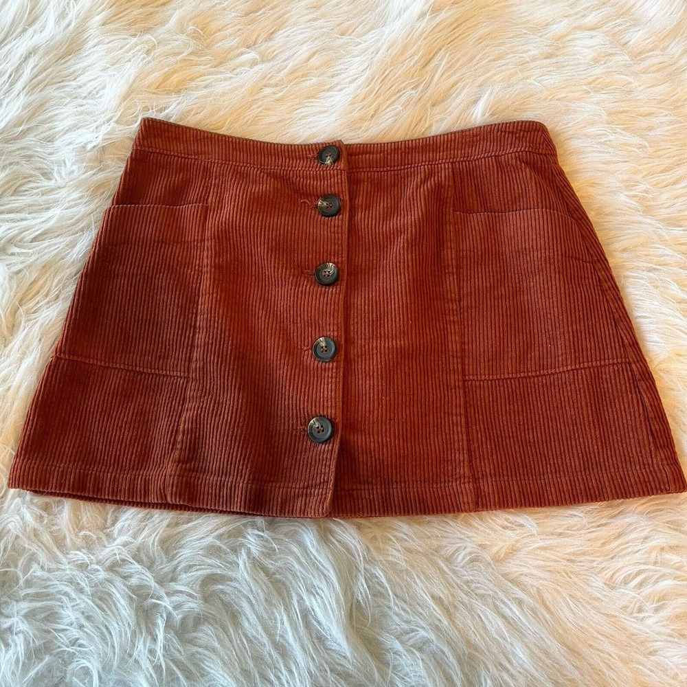 Chloe & Katie Corduroy Button Up Mini Skirt Size XL Y2k Rust Color Short Pockets